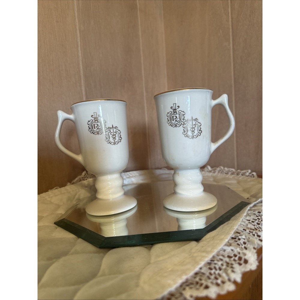 vintage Hall Pottery Caduceus Irish‎ coffee mug On Pedestal Base
